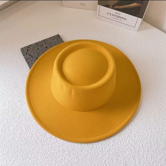 Yellow Large Wide Brim Fedora Hat main image 2